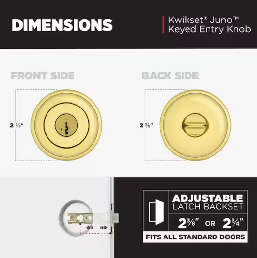 Kwikset Juno Polished Brass Entry Door Knob Featuring SmartKey Security with Microban Antimicrobial Technology