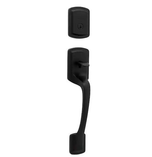 Kwikset Prague Matte Black Single Cylinder Entry Door Handleset with Round Pismo Knob Featuring SmartKey Security