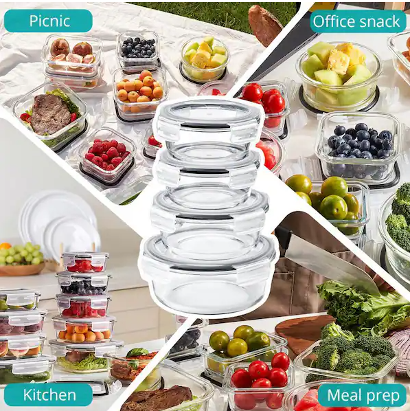 Sorbus 28-Piece Glass Food Storage Containers with Lids-Microwave, Dishwasher, and Oven Safe Meal Prep Containers