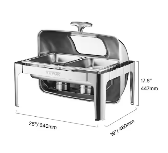 VEVOR Roll Top Chafing Dish Buffet Complete Set 9 qt. Stainless Steel Chafer with Full Size Pan Catering Warmer Server