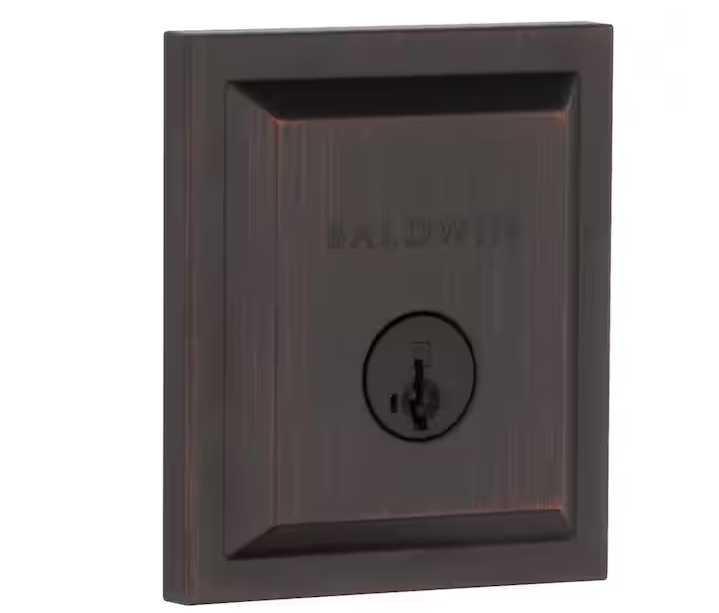 Baldwin Square Venetian Bronze Low Profile Single Cylinder Deadbolt Featuring SmartKey Security