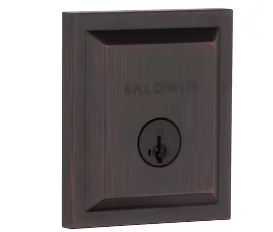 Baldwin Square Venetian Bronze Low Profile Single Cylinder Deadbolt Featuring SmartKey Security