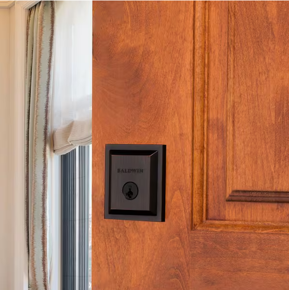 Baldwin Square Venetian Bronze Low Profile Single Cylinder Deadbolt Featuring SmartKey Security