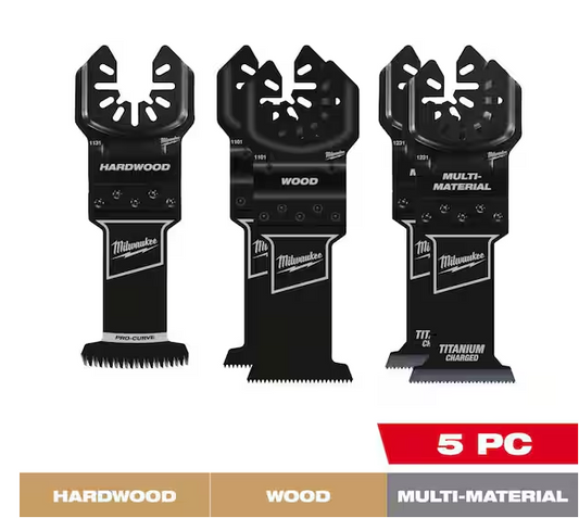 Milwaukee OPEN-LOK Variety Oscillating Blade Set w/ Japanese Hardwood Blade (5-Piece