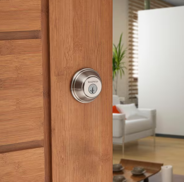 Baldwin Prestige Satin Nickel Single Cylinder Round Deadbolt Featuring SmartKey Security