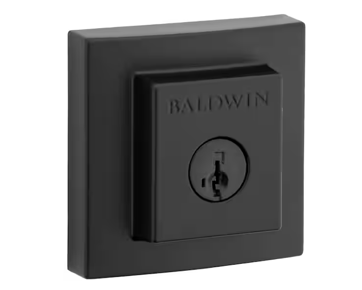 Baldwin Prestige Spyglass Matte Black Square Single Cylinder Deadbolt Featuring SmartKey Security