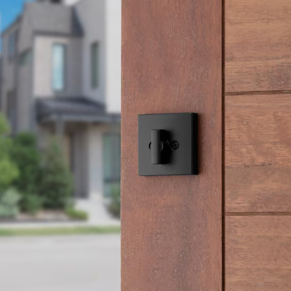 Baldwin Prestige Spyglass Matte Black Square Single Cylinder Deadbolt Featuring SmartKey Security