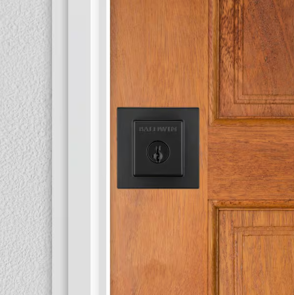 Baldwin Prestige Spyglass Matte Black Square Single Cylinder Deadbolt Featuring SmartKey Security
