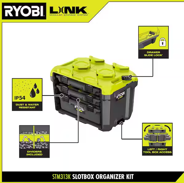 RYOBI LINK SlotBox Organizer Drawer Tool Box Kit