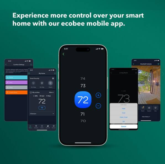 ecobee Smart Thermostat Premium with Smart Sensor and Air Quality Monitor Wifi Works with Siri, Alexa, Google Assistant