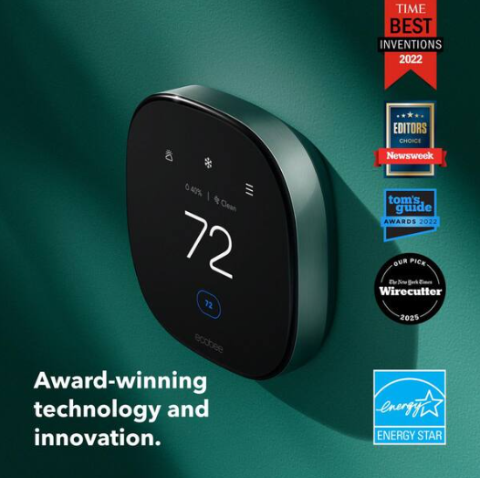 ecobee Smart Thermostat Premium with Smart Sensor and Air Quality Monitor Wifi Works with Siri, Alexa, Google Assistant