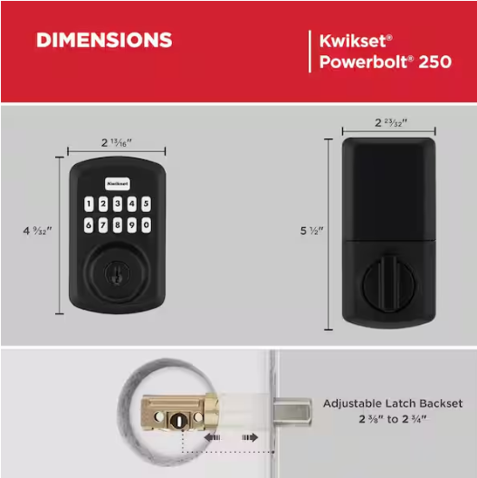 Kwikset Powerbolt 250 10-Button Keypad Matte Black Transitional Electronic Deadbolt Door Lock