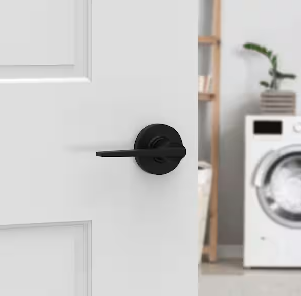 Kwikset Hollis Round Rose Matte Black Passage Hall/Closet Door Handle