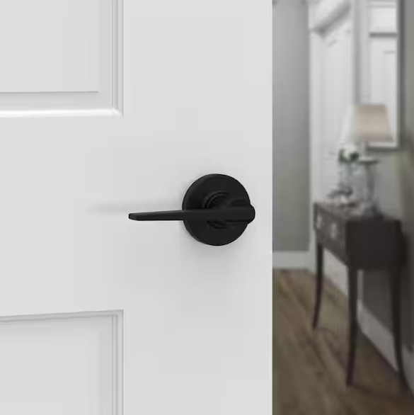 Kwikset Hollis Round Rose Matte Black Passage Hall/Closet Door Handle