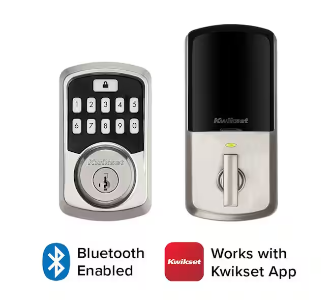 Kwikset Aura Satin Nickel Single Cylinder Electronic Bluetooth Keypad Smart Lock Deadbolt featuring SmartKey Security