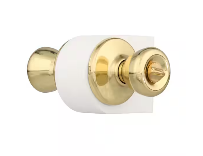 Kwikset Tylo Polished Brass Bed/Bath Door Knob Featuring Microban Antimicrobial Technology with Lock