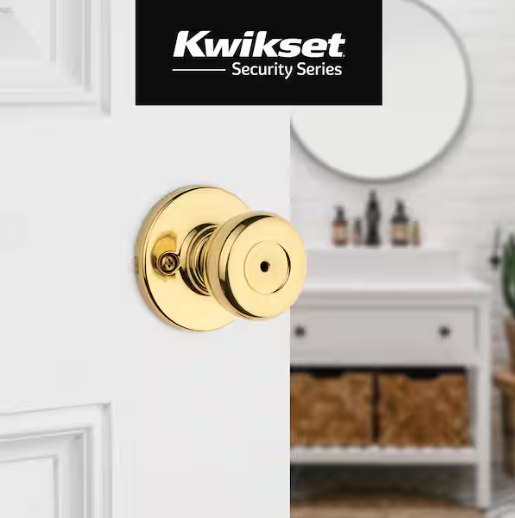 Kwikset Tylo Polished Brass Bed/Bath Door Knob Featuring Microban Antimicrobial Technology with Lock