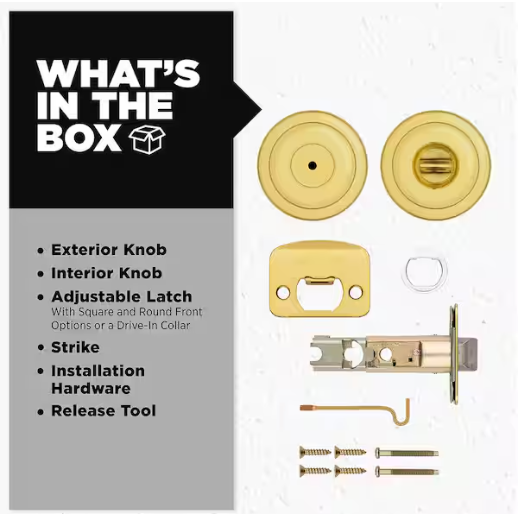 Kwikset Tylo Polished Brass Bed/Bath Door Knob Featuring Microban Antimicrobial Technology with Lock