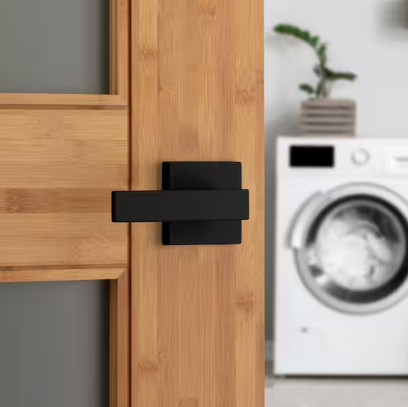 Kwikset Singapore Square Matte Black Hall/Closet Door Handle with Microban