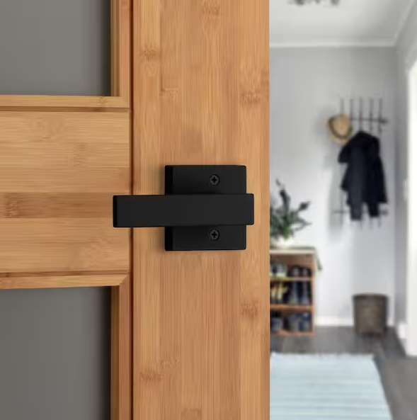 Kwikset Singapore Square Matte Black Hall/Closet Door Handle with Microban