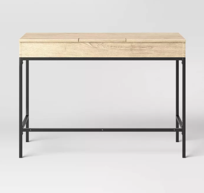 Loring Wood Writing Desk with Drawers and Charging Station Oak - Threshold™