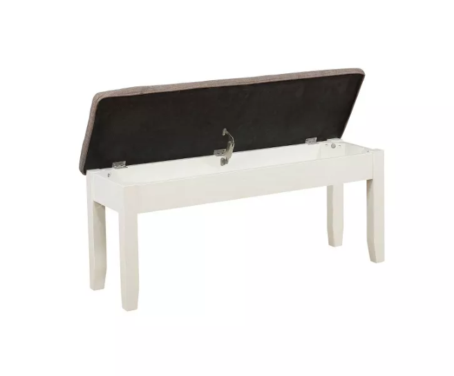 Emma Wood Frame Hinged Top Taupe Fabric Seat Storage Bench White