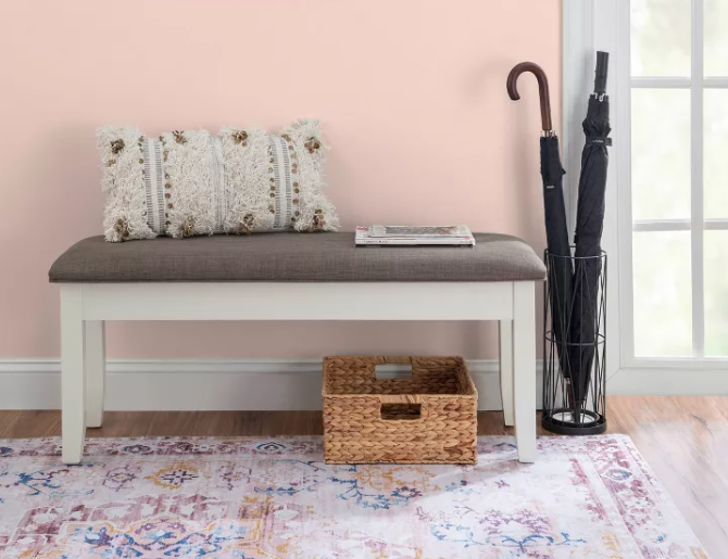 Emma Wood Frame Hinged Top Taupe Fabric Seat Storage Bench White