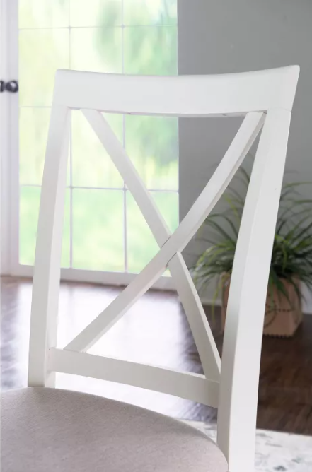 Set of 2 Emma White Wood X Back Side Chairs with Upholstered Seat - Powell: Farmhouse Design, Rubberwood