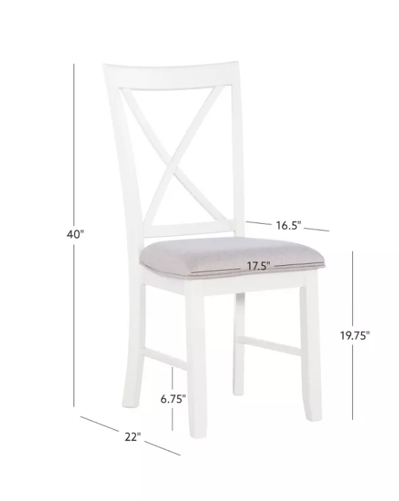 Set of 2 Emma White Wood X Back Side Chairs with Upholstered Seat - Powell: Farmhouse Design, Rubberwood