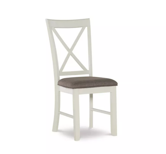 Set of 2 Emma White Wood X Back Side Chairs with Upholstered Seat - Powell: Farmhouse Design, Rubberwood