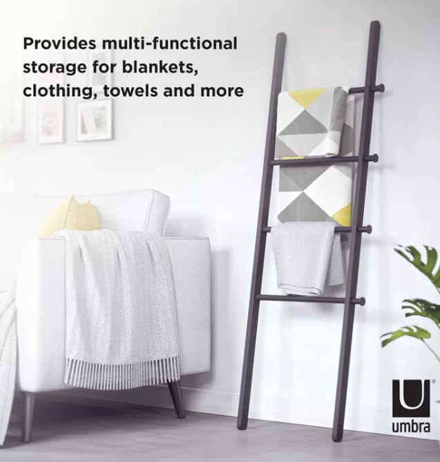 Leana Decorative Ladder Black - Umbra: Towel Rack, Clothing Organizer, 4-Rung Storage