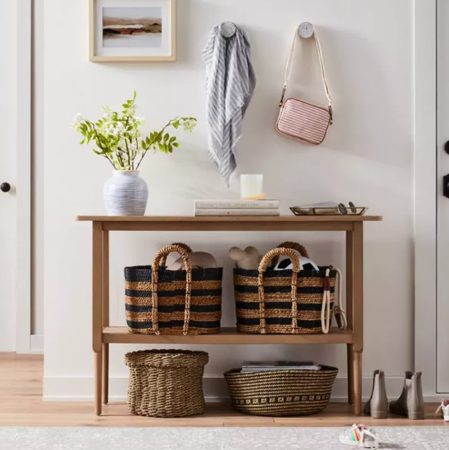Gretna Narrow Console Table Natural - Threshold™: Solid Wood, Rustic Sofa Table with Shelf
