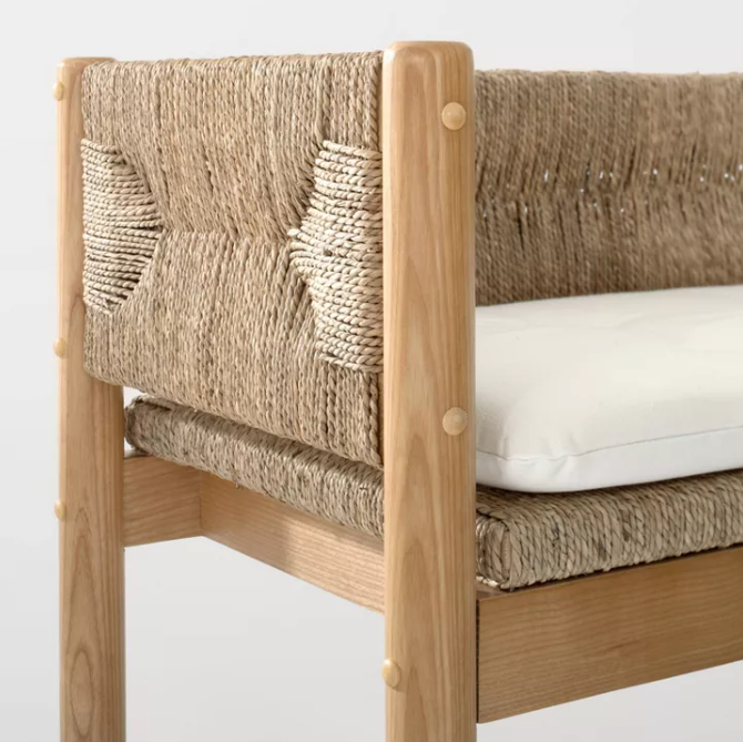 Elden Wood Bench with Wicker Back and Loose Cushion Seat Beige - Threshold™ designed with Studio McGee Assembly Required