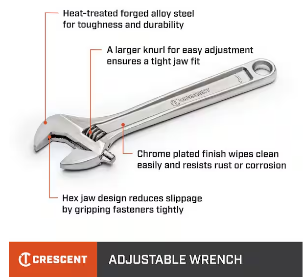Crescent 15 in. Chrome Adjustable Wrench