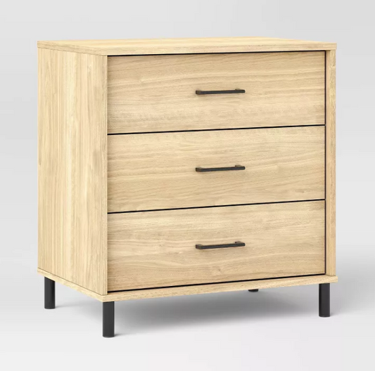 Mixed Material Wood and Metal 3 Drawer Dresser Natural Wood - Room Essentials™