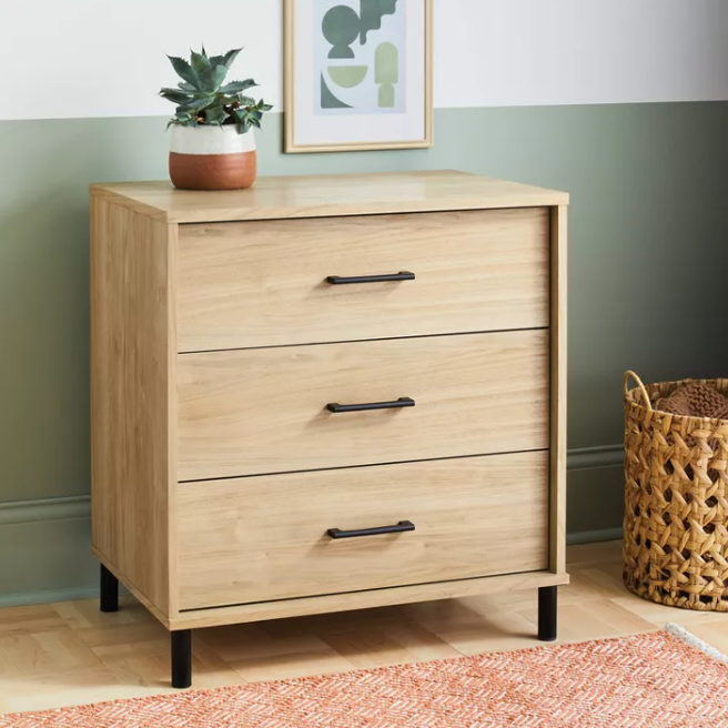 Mixed Material Wood and Metal 3 Drawer Dresser Natural Wood - Room Essentials™