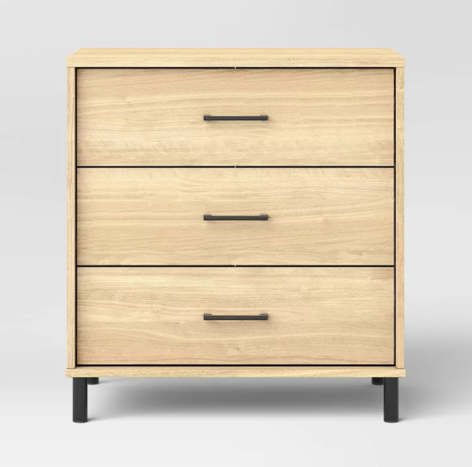 Mixed Material Wood and Metal 3 Drawer Dresser Natural Wood - Room Essentials™