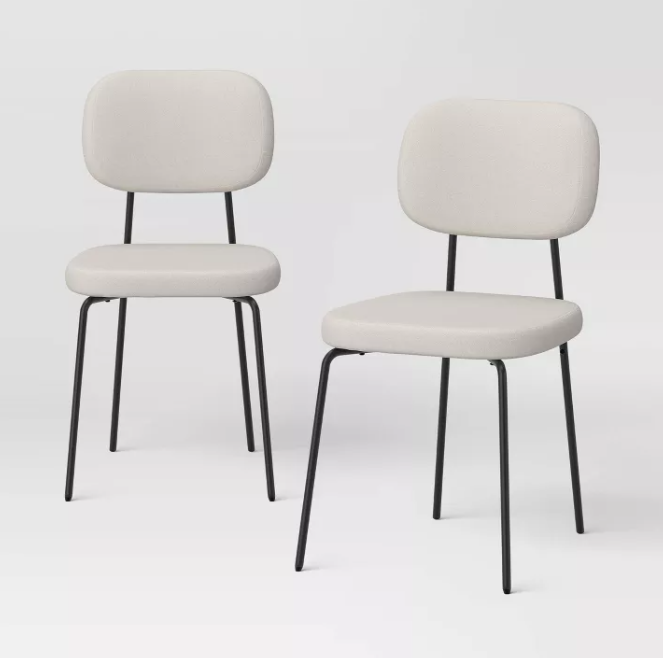 Set of 2 Upholstered with Metal Base Dining Chair Chairs Cream Boucle - Room Essentials™