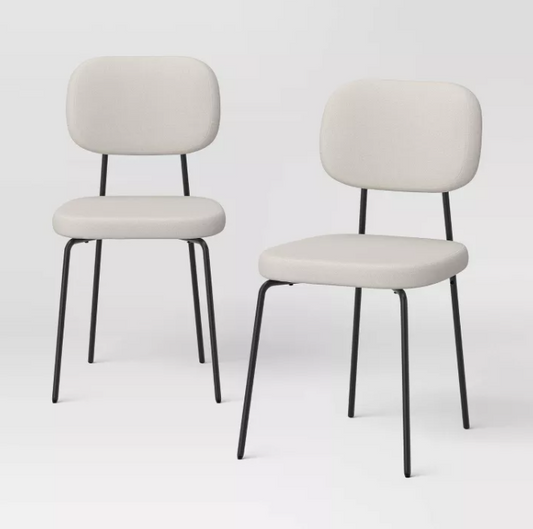 Set of 2 Upholstered with Metal Base Dining Chair Chairs Cream Boucle - Room Essentials™