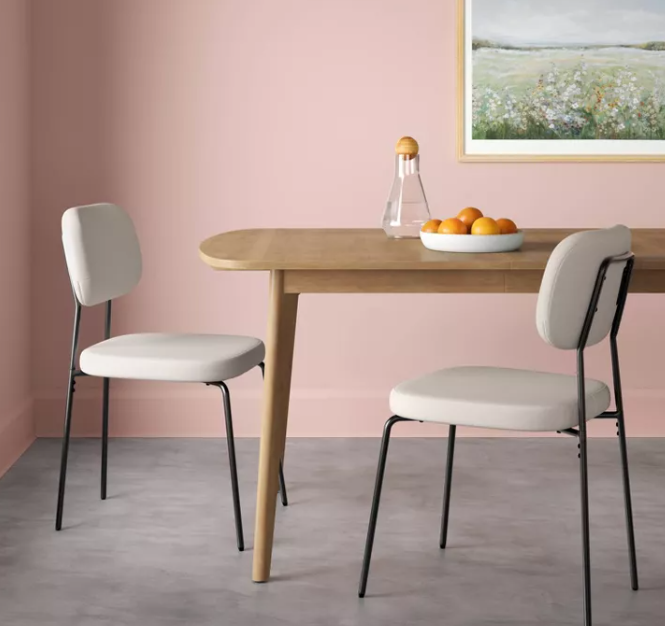 Set of 2 Upholstered with Metal Base Dining Chair Chairs Cream Boucle - Room Essentials™