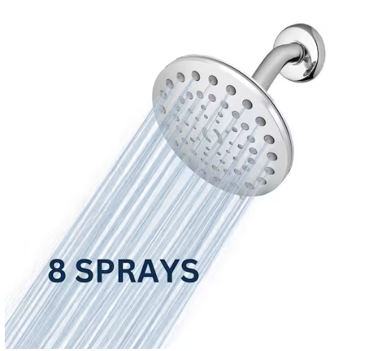 Waterpik 8-Spray Patterns with 1.8 GPM 7 in. Wall Mount Rain Fixed Shower Head in Chrome