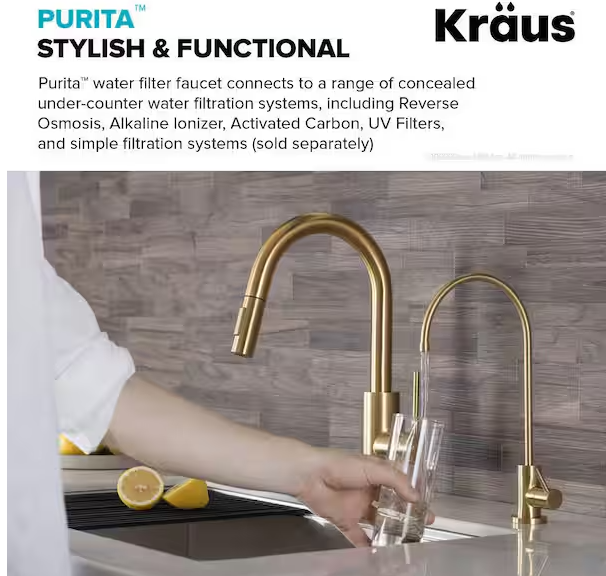 KRAUS Purita Single Handle 100% Lead-Free Beverage Faucet in Brushed Brass