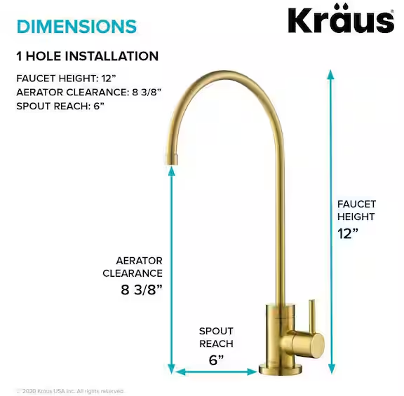 KRAUS Purita Single Handle 100% Lead-Free Beverage Faucet in Brushed Brass