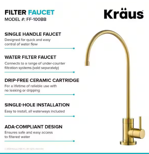 KRAUS Purita Single Handle 100% Lead-Free Beverage Faucet in Brushed Brass