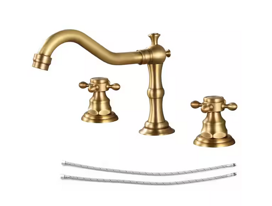 AKLFGN Double Handle 8 in. Widespread Bathroom Faucet 3 Hole Waterfall Bathroom Sink Faucet in Antique Brass