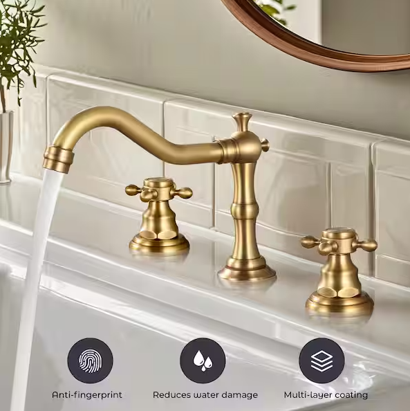 AKLFGN Double Handle 8 in. Widespread Bathroom Faucet 3 Hole Waterfall Bathroom Sink Faucet in Antique Brass