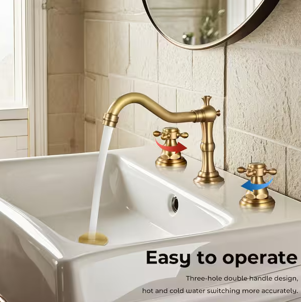 AKLFGN Double Handle 8 in. Widespread Bathroom Faucet 3 Hole Waterfall Bathroom Sink Faucet in Antique Brass