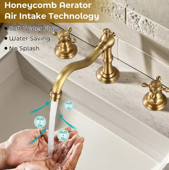 AKLFGN Double Handle 8 in. Widespread Bathroom Faucet 3 Hole Waterfall Bathroom Sink Faucet in Antique Brass