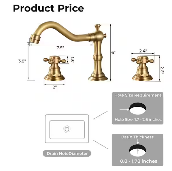 AKLFGN Double Handle 8 in. Widespread Bathroom Faucet 3 Hole Waterfall Bathroom Sink Faucet in Antique Brass