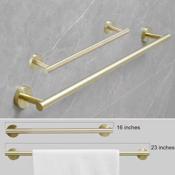 BWE 6-Piece Modern Bath Hardware Set with Towel Ring Toilet Paper Holder Towel hook and Towel Bar Wall Mount in Brushed Gold